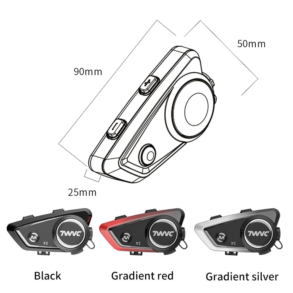 Walmeck Casco de Motocicleta X5, Auriculares, Intercomunicador de 1000M para Montar Música y Compartir, Resistente Al Agua IPX67, Reducción Ruido con Batería 20H (Negra #-2)