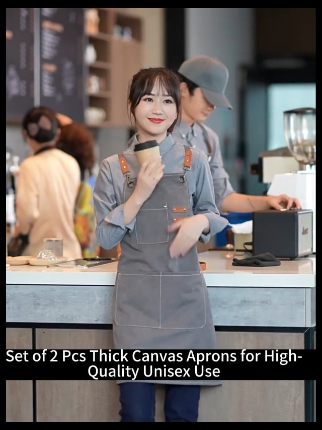 Grembiuli Da Cucina In Tela (2 Pezzi) - Con Tasche, Regolabili, Impermeabili Per Uomo E Donna - Foto 4