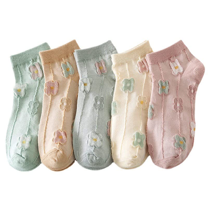 Women’s Cotton Socks Ankle Length Breathable No Show Athletic Casual Multi pattern Multicolor Set of 5 pair Free Size-image-32