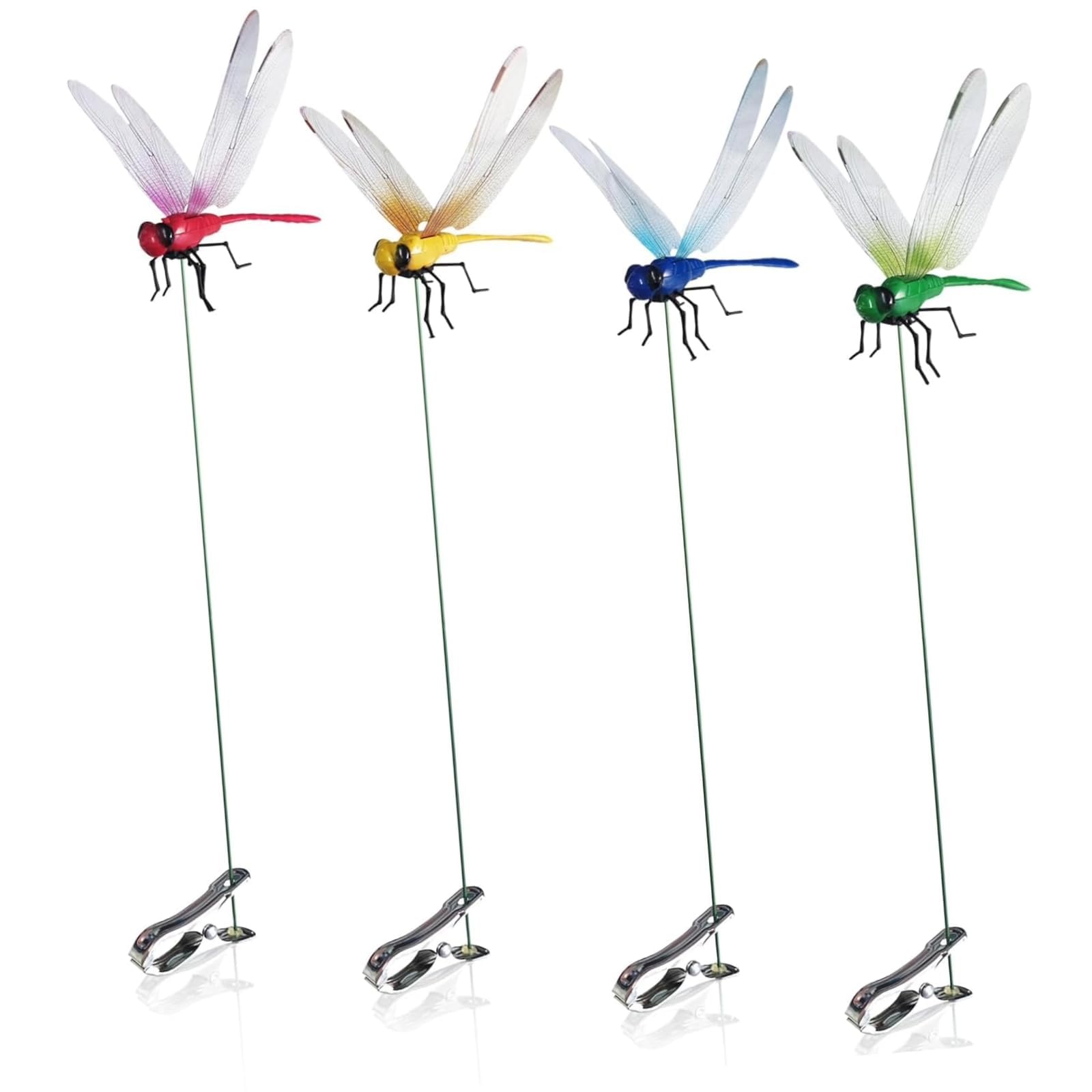 4 PCS Fake Dragonfly Clips, 3D Dragonfly Clips, Outdoor Simulation Dragonfly Clip Horse Fly Deterrent Suitable for Gardening Decoration Indoor/Outdoor