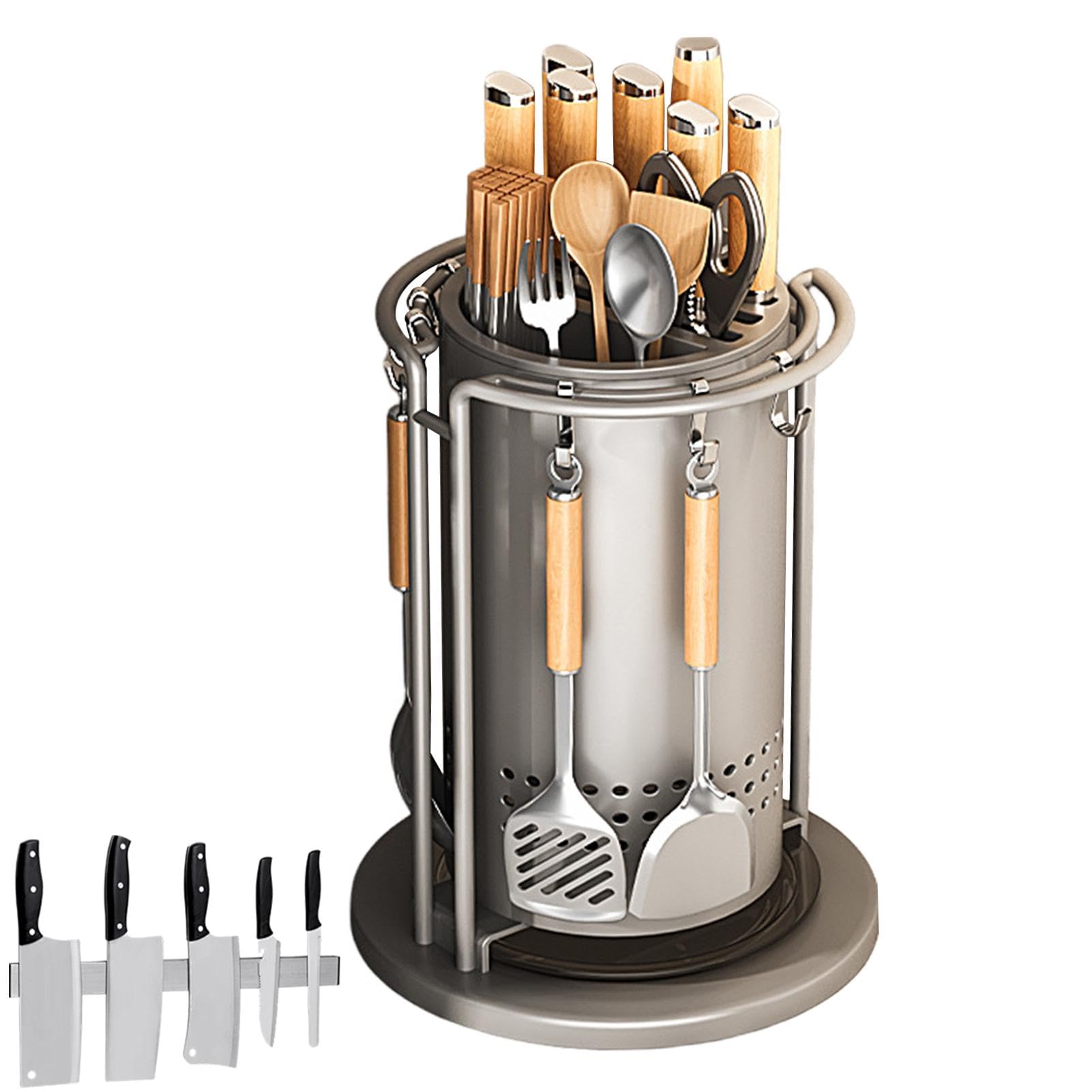 Support rotatif pour coupe-cuisine | Support de rangement rotatif pour argenterie | Organisateur d'ustensiles de cuisine | Support de rangement pour spatule rotatif, support pour coupe-cuisine avec cr | argenterie | Organisateur d'ustensiles de cuisine |