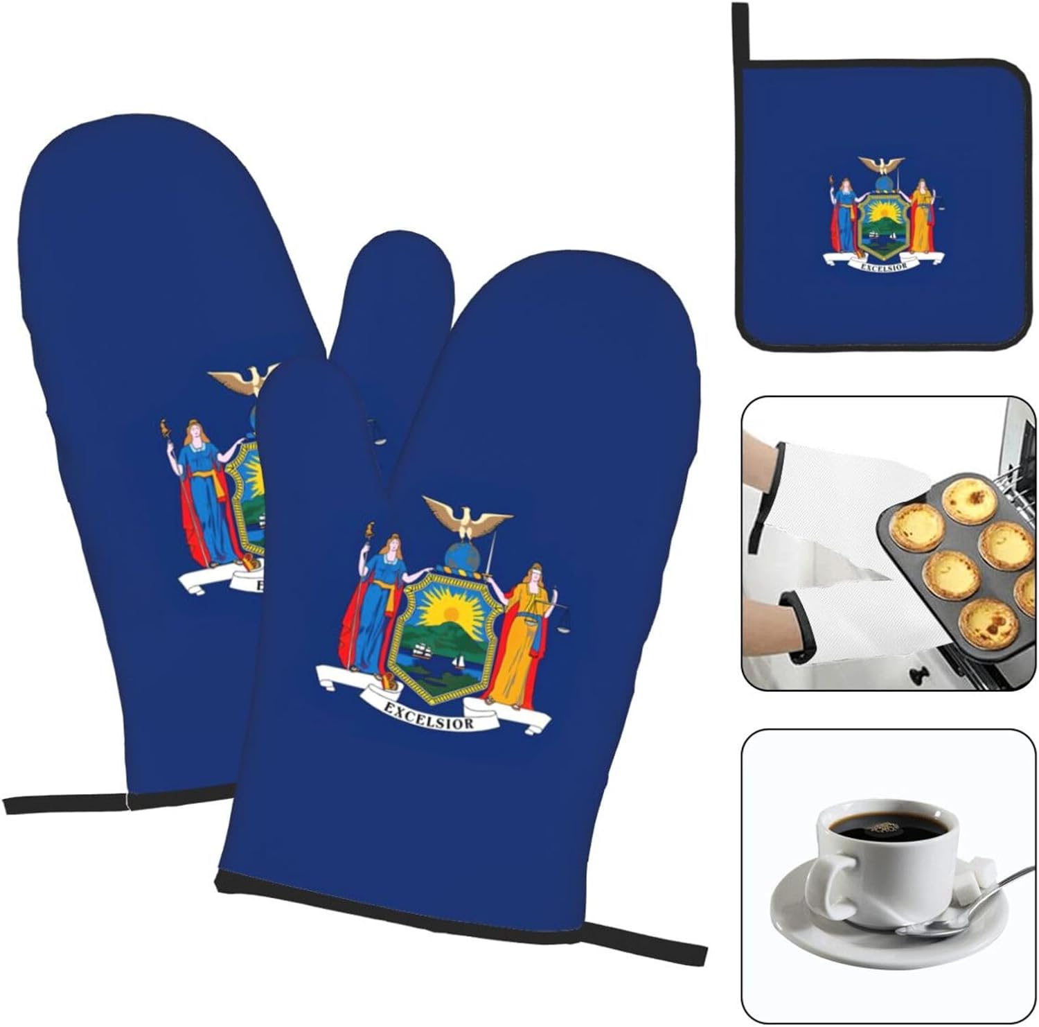 New York State Flag Print Heat Resistant Microwave Gloves, Used for Baking, Cooking, and Fashion Kitchen Essentials