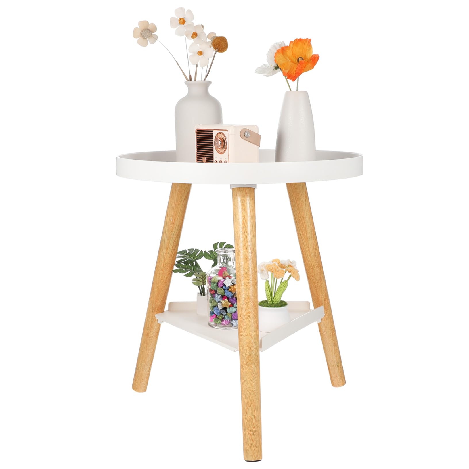 Table appoint ronde bois double couche SOIMISS meuble rangement petit espace