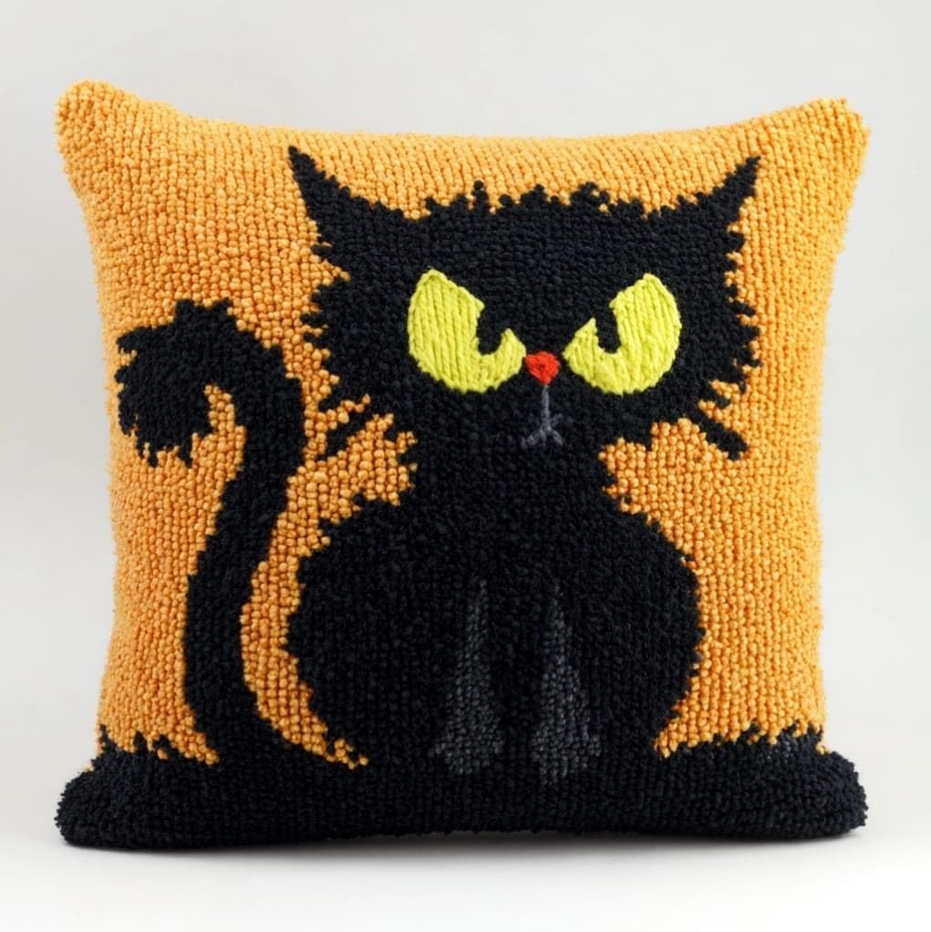 Henypt 43x43cm Latch Hook Rug Kit,Cute Black cat