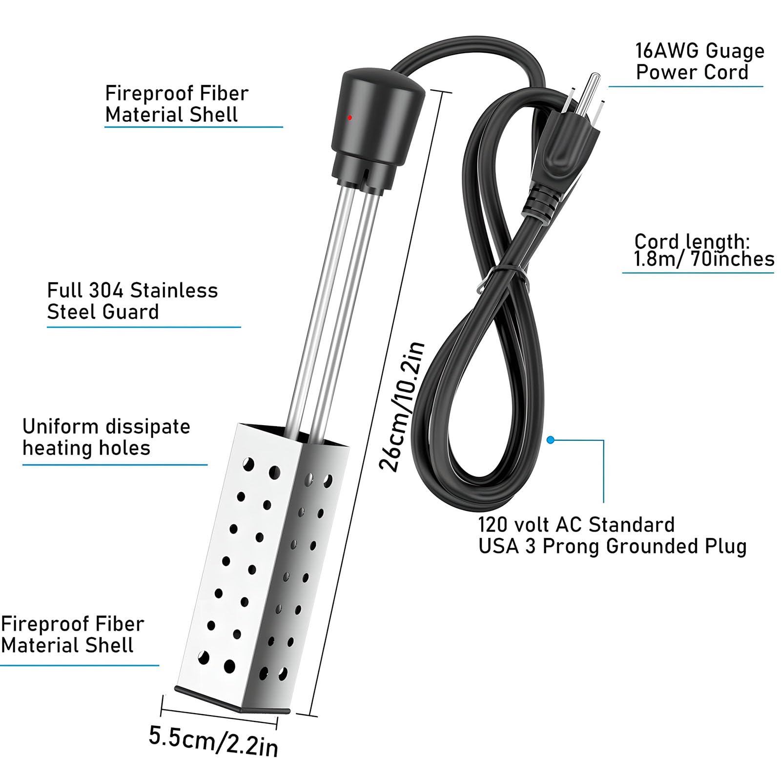 Riscaldatore di Immersione elettrica termostatica 2500w-controller Digitale e Elemento in Acciaio Inossidabile per Vasca, pagaia e Riscaldamento della Piscina Fuori Terra