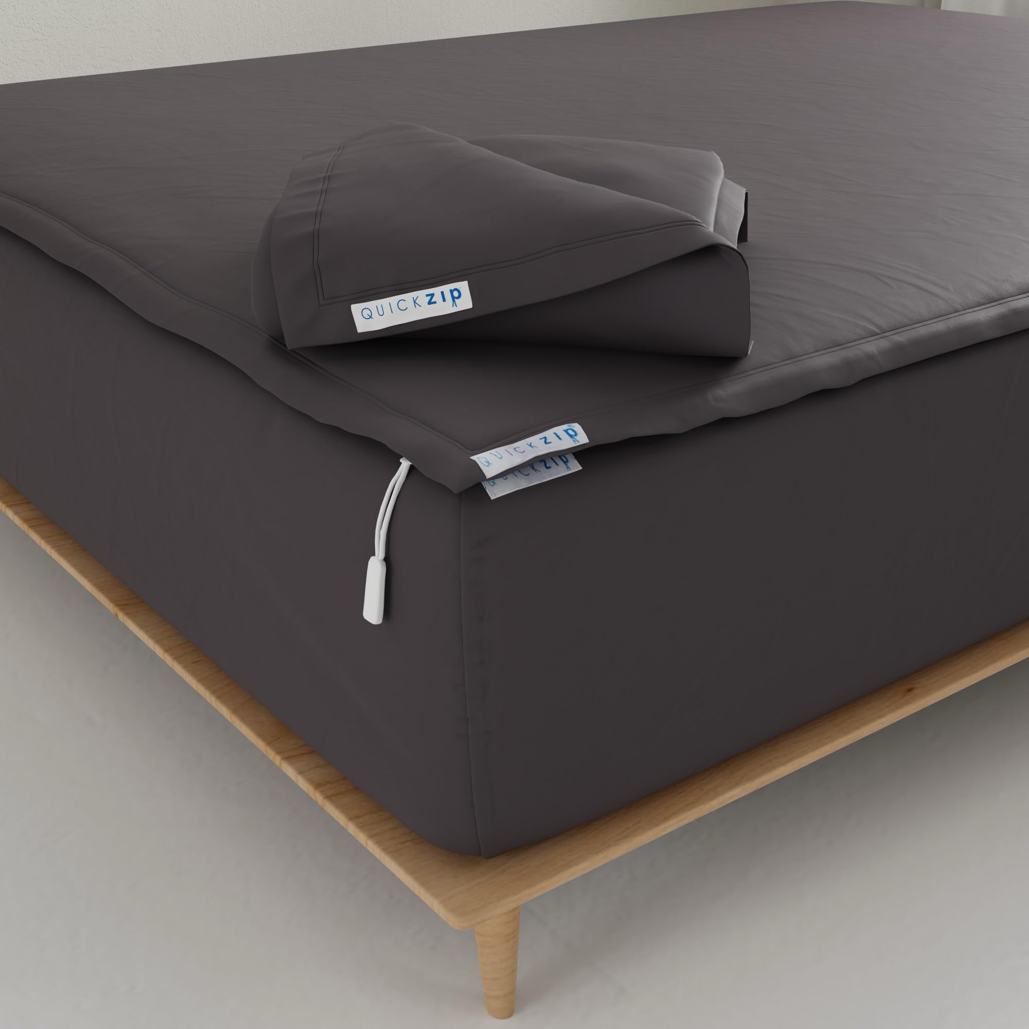 QuickZip Fitted Plus Spare Bundle: 1 Fitted &amp; 1 Zip Sheet - Easy Change, Won't Pop Off - Soft Percale 400 TC 100% Cotton - 17.5' Deep Pockets King Size Sheets Charcoal