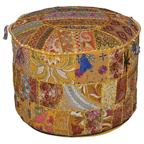 Rajasthali Taburete de pie decorativo otomano con bordado y patchwork Cover
