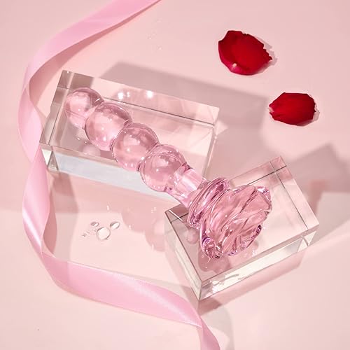 Miniatura 3 de ASNOKNAE Consolador de 3 piezas de tapón anal de cristal rosa, consolador de cuentas de tapón anal de cristal, juego de juguetes sexuales para