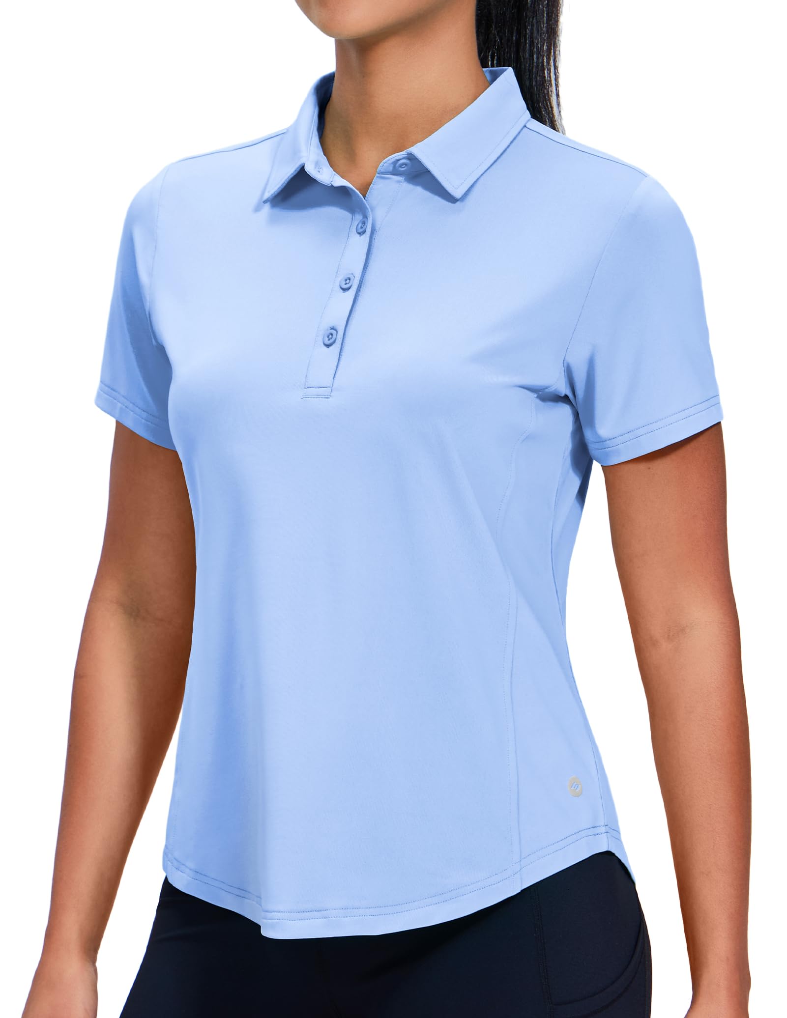 MIER Polo de golf para mujer, manga corta, secado rápido, protección solar, protección solar activa, camisetas de tenis con cuello, 4 botones