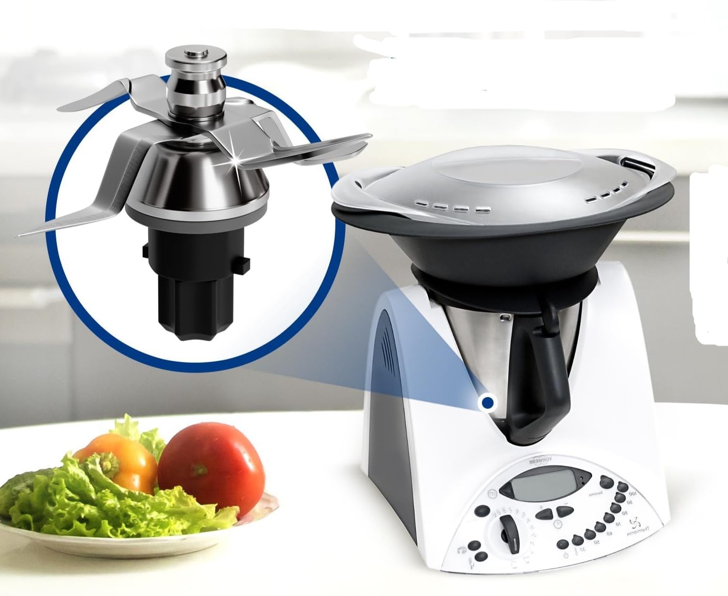 FLAVOR PLUS Cuchillas/Cuchilla de Acero Inoxidable compatibles para Robot de Cocina THERMOMIX TM31 VORWERK con Junta de Goma incluída. Calidad alimentaria. Accesorios, repuestos THERMOMIX. CEE