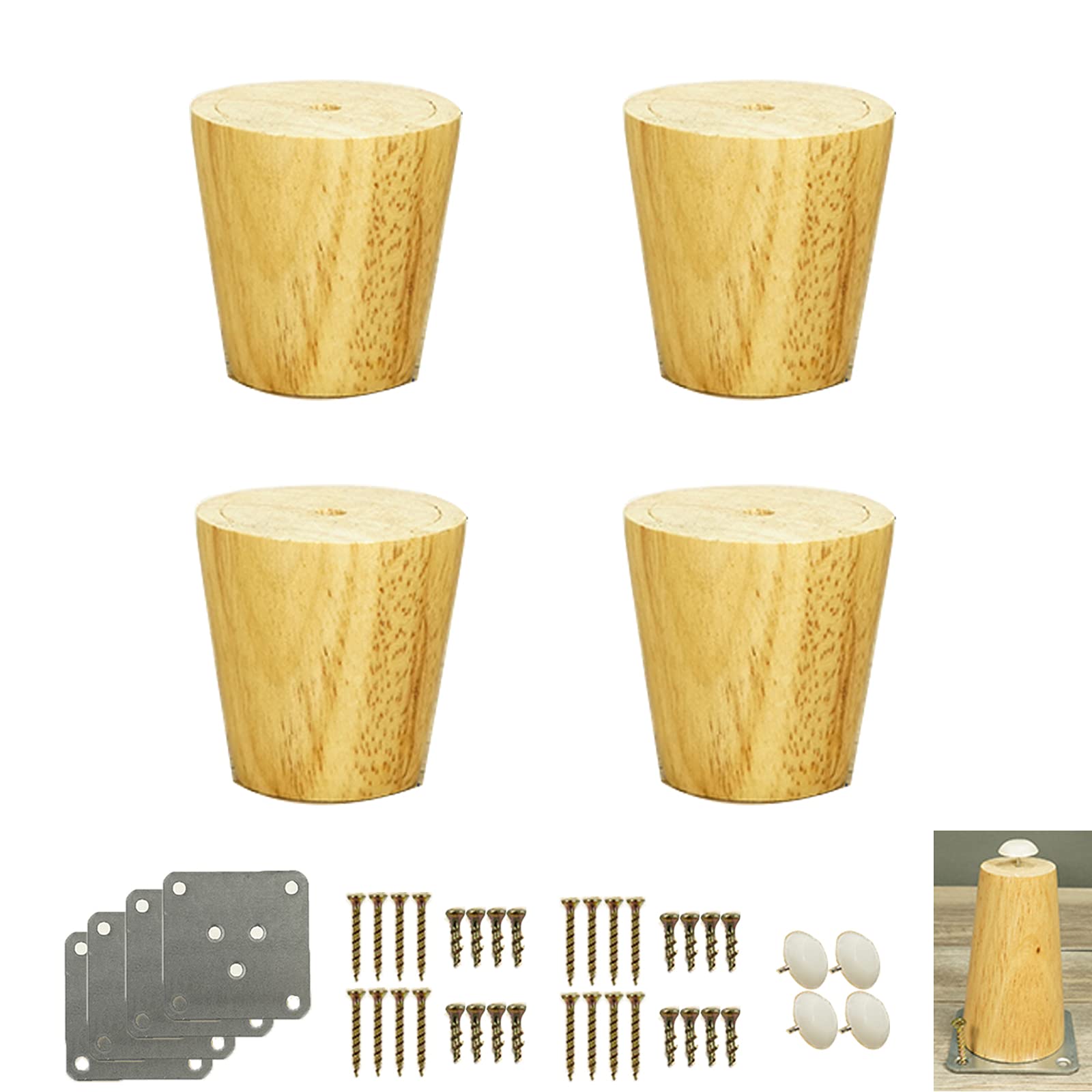 Patas de madera para muebles de 10 cm, juego de 4 piezas cónicas naturales para sofá y cama