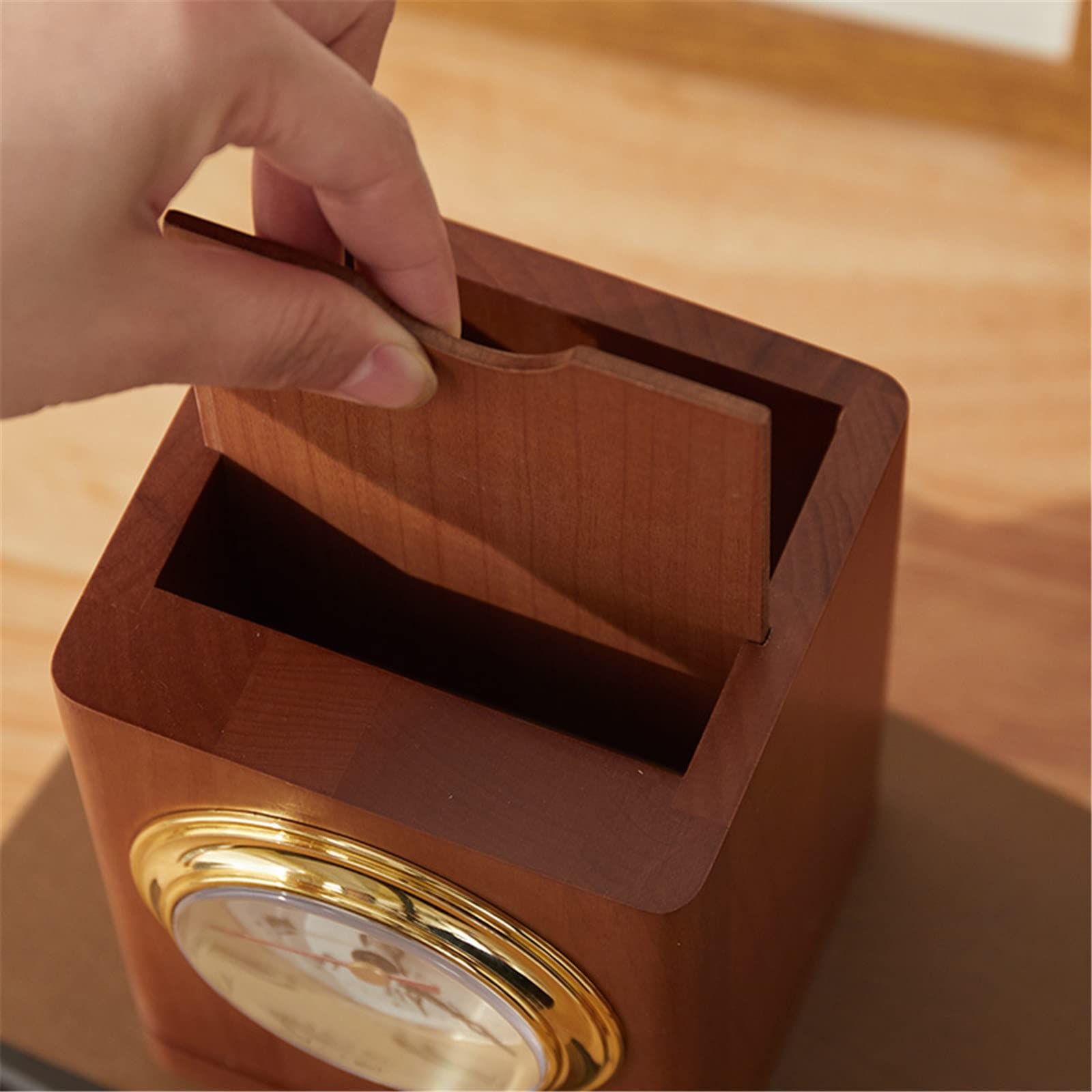 Drewniany pojemnik na ołówki, Drewniany pojemnik na ołówki i długopisy Organizer na biurko brązowy 14,3x10,3x10,3cm