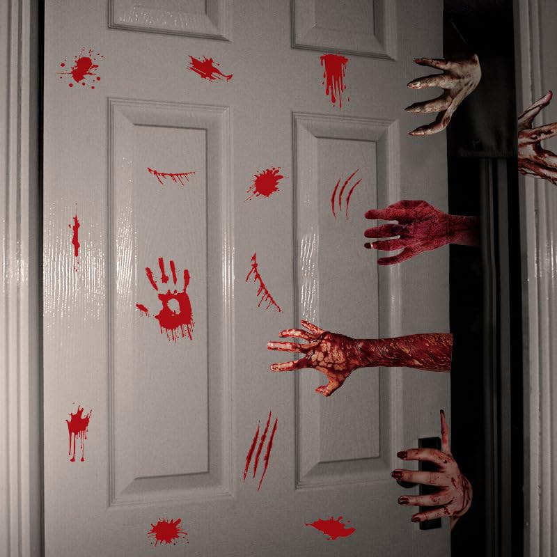 OUFEI 4 Pcs Halloween Wall Stickers Terrifying Bloody Hand Decals Floral Wallpaper Peel and Stick Fantasy Flower Butterfly Wall Decals for Halloween Window Bedroom Living Room Wall Decoration - Image 4