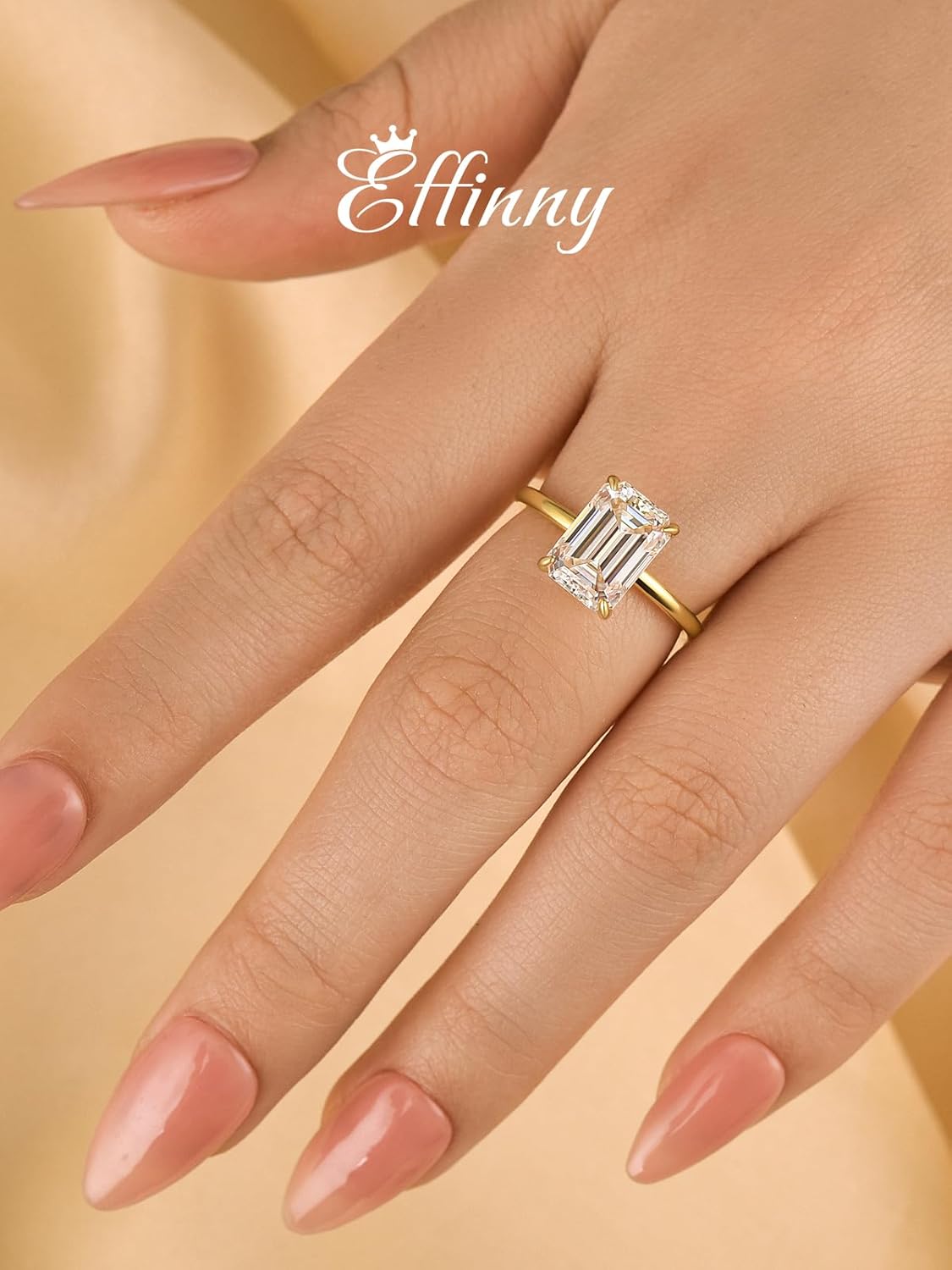 3.5ct Elongated Emerald Cut Moissanite Engagement Ring for Women,Genuine D Color VVS1 Clarity,925 Sterling Silver Solitaire Promise Ring for Wedding,Daily,Travel,Party
