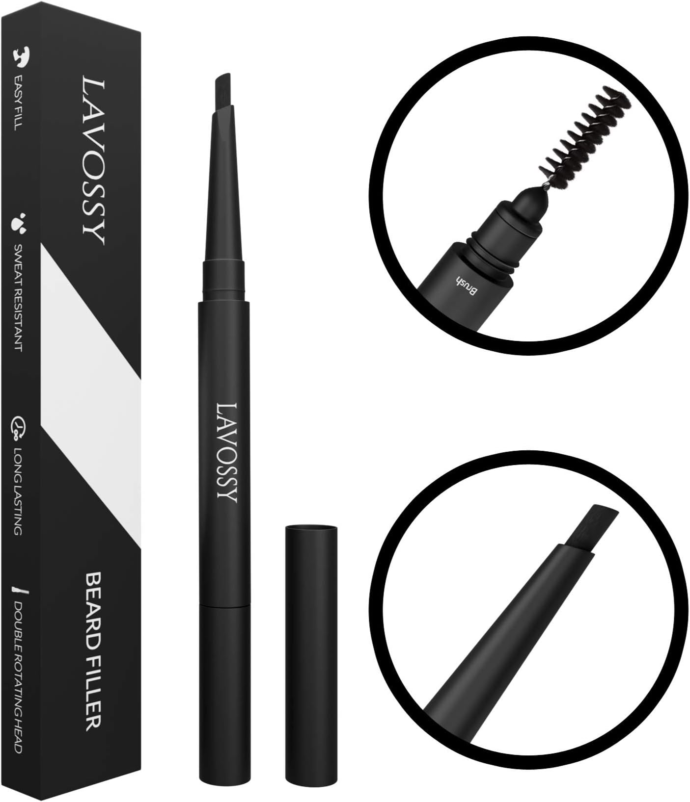 LAVOSSY Void Beard Filler Pencil Light Brown with blending brush, Easily Fill with beard pencil filler for men, Water/Sweat Proof for All Hair Types