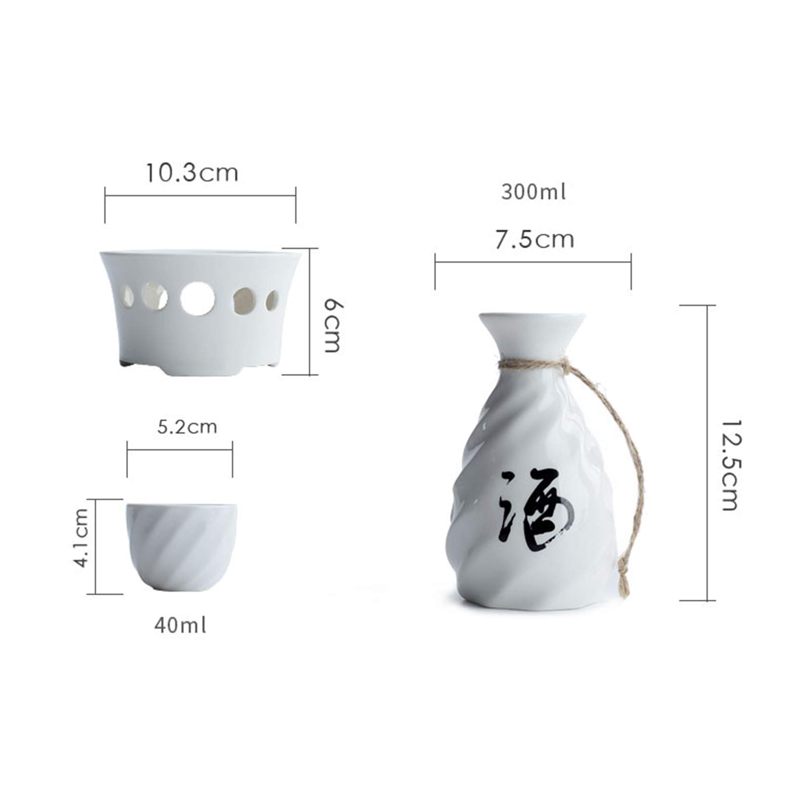 Tasse à saké traditionnelle, verres à vin en céramique, service à saké avec base thermostatique, kit de boissons chaudes japonaises traditionnelles, 6 pièces comprenant 1 poêle, 1 bouteille de saké et