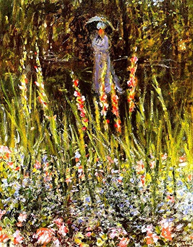 Huile sur toile Monet Le jardin Gladioli pour vibrer face à l'art