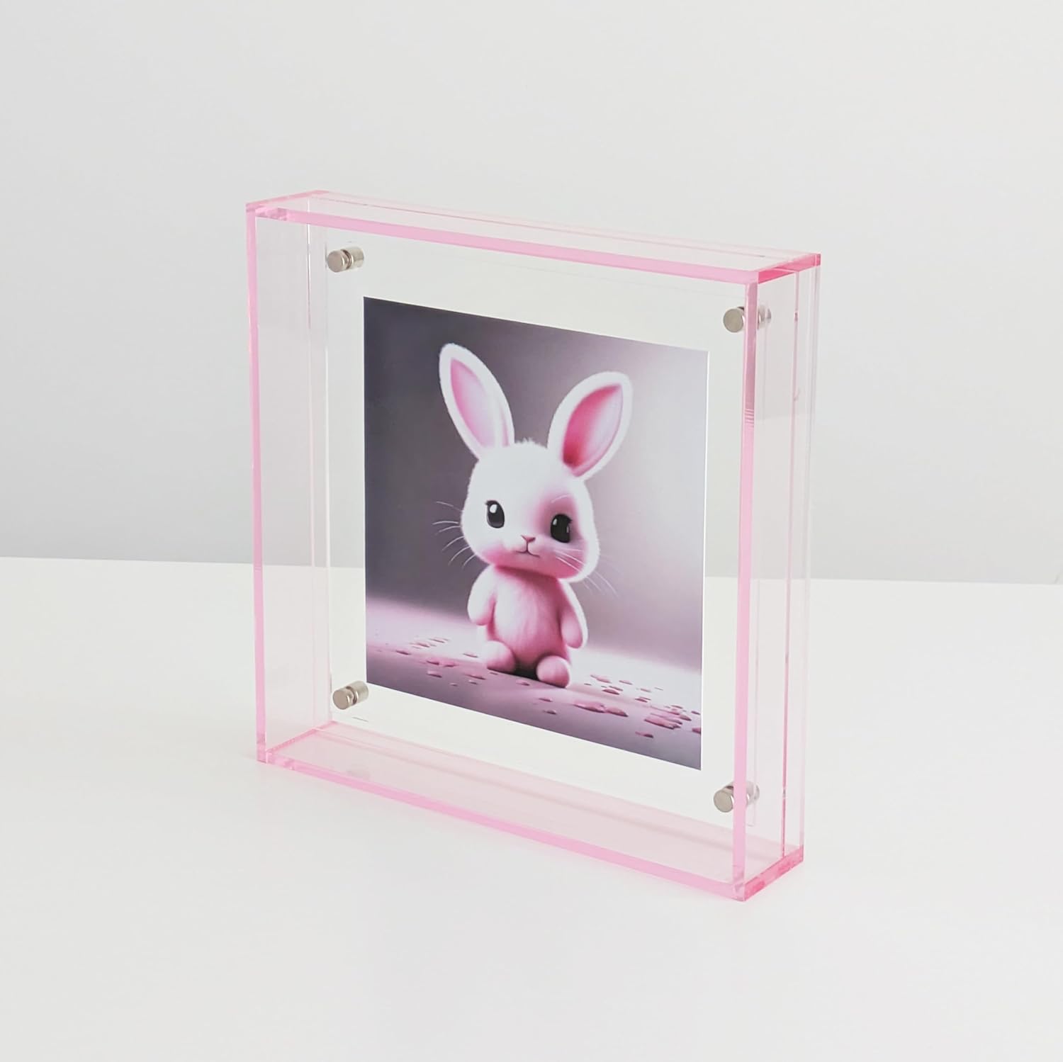 Acrylic 6x6 5x5 4x4 3x3 Floating Picture Frame Modern Desktop Display Photo Frame (Pink)