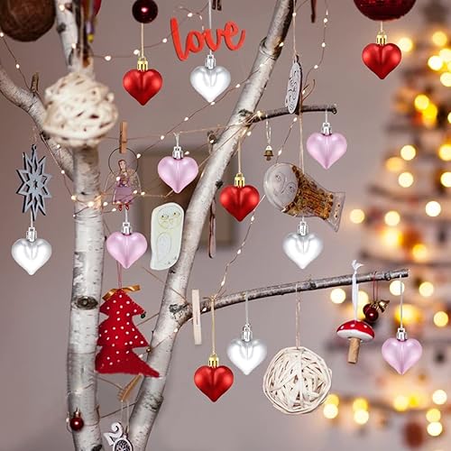 Miniatura 7 de 24 adornos colgantes de corazón para el día de San Valentín, bolas de árbol en forma de corazón, decoración de corazón de plástico para el día de
