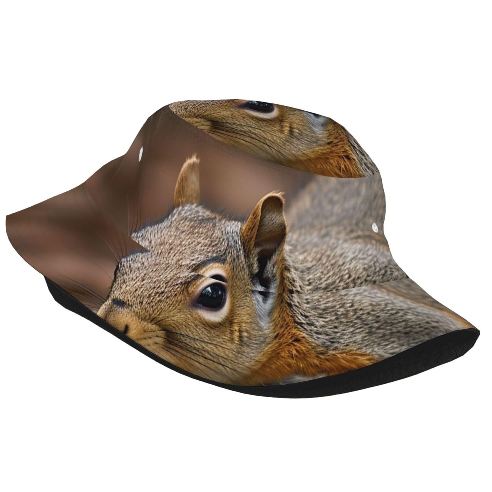 Unisex Cute Bucket Hat Summer Travel Fisherman Cap Squirrel Just Laying Beach Travel Sun Hat Outdoor Cap Black