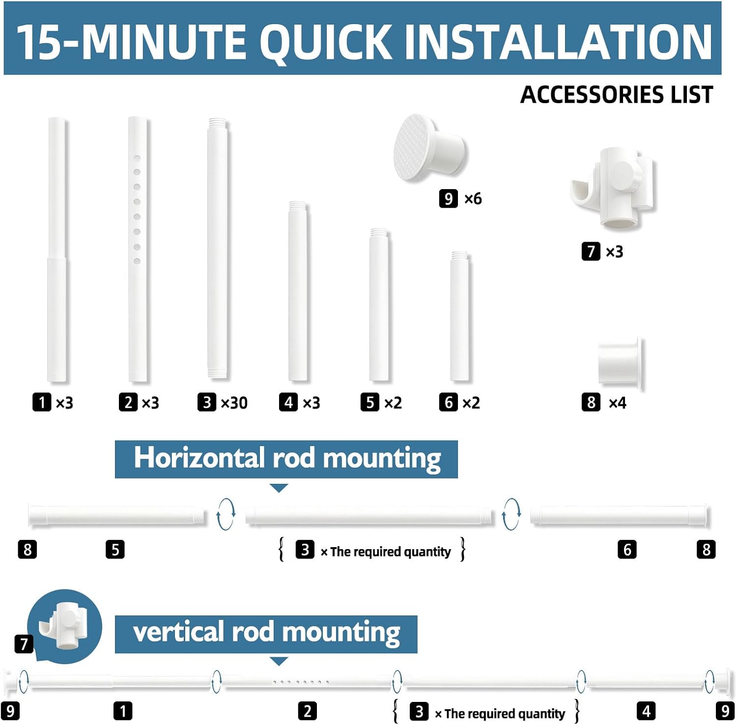 AJAZZ Room Divider No Drilling Curtain Rod Wall Divider for Room Separation,(H) 43-120×(W) 72-200 inch Adjustable, Heavy Duty Partition Space Separator Freestanding Tension Curtain Stand, White