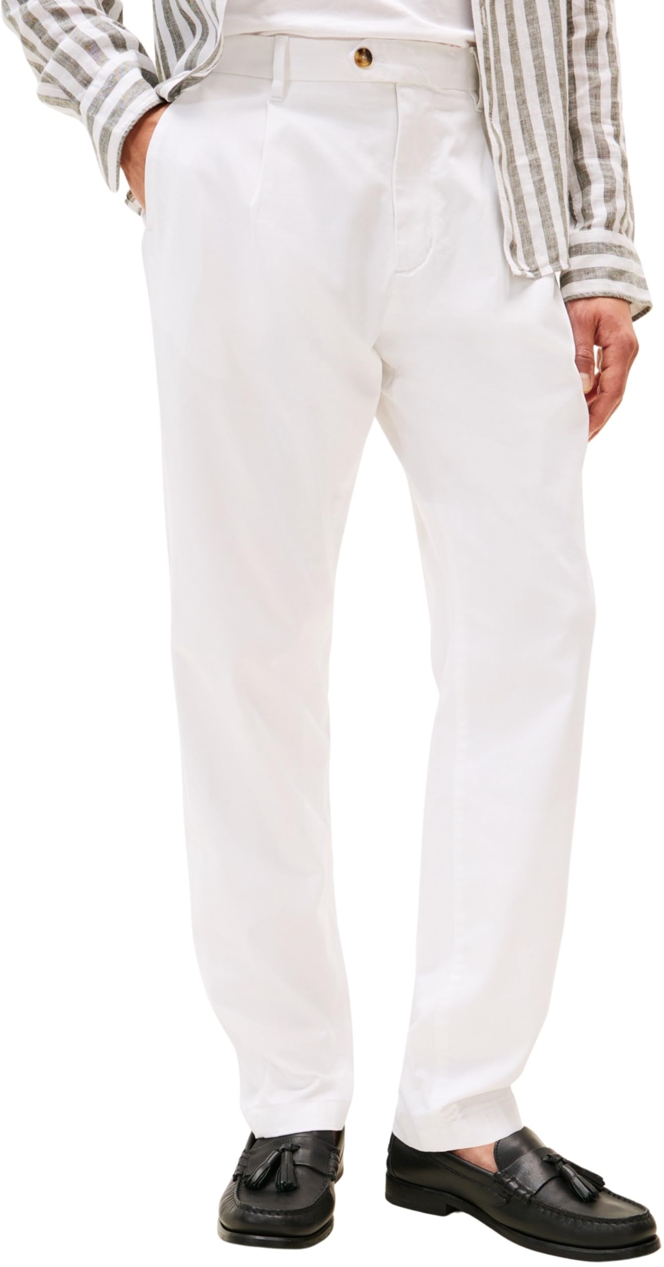 Tommy Hilfiger Herren Chino Hose Harlem Satin Relaxed Fit, Weiß (Th Optic White), 34W/34L