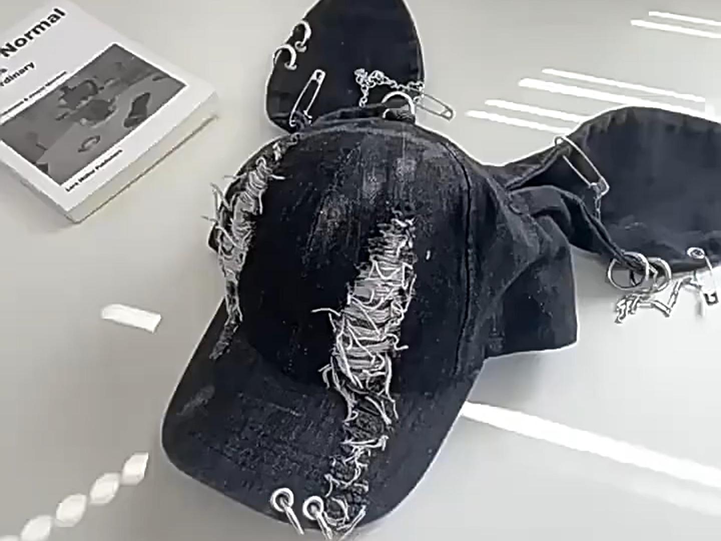 CORIRESHA Cute Bunny Hat with Ears Y2k Grunge Metal Iron Ring