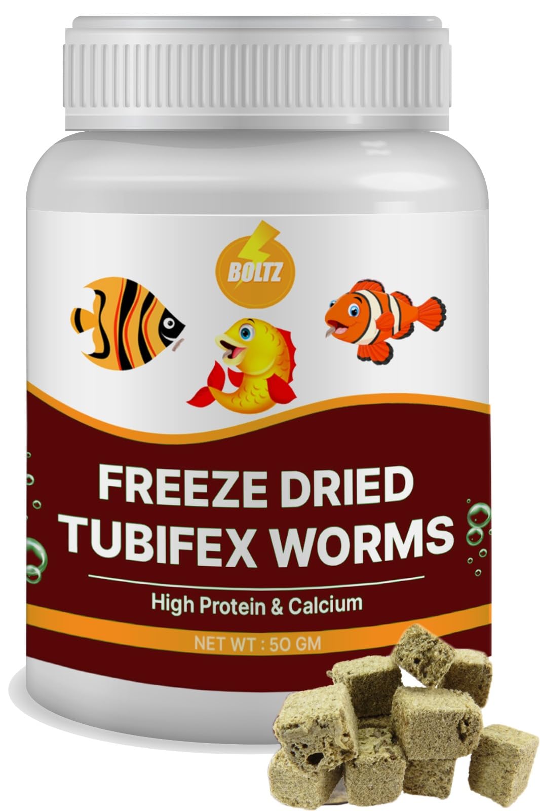 Boltz Freeze Dried Tubifex Worms Fish Food 50Gm for Bettas, Tetras, Arowana, Flowerhorn, Oscar Fish of All Life Stages (50gm(Pack-1))