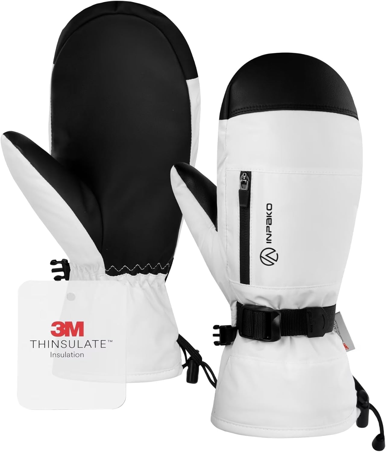 INPAKO Winter Ski Mittens Men Women, 3M Thinsulate Waterproof Mittens with Inside Glove Liners, Touchscreen Snowboarding Gloves, 5-Layer Thermal Warm Cold Weather Snow Gloves for Skiing, Snowboard
