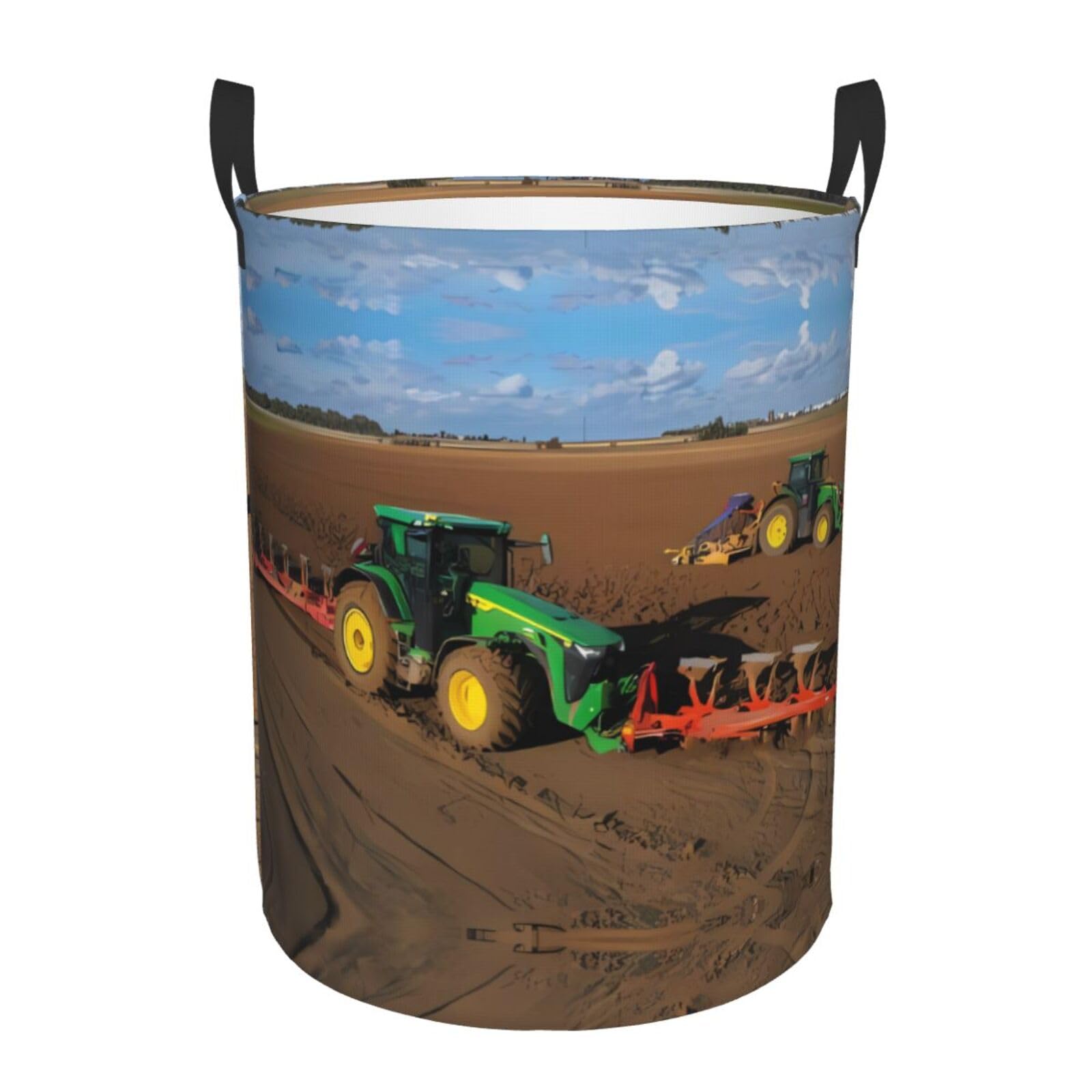 M Collapsible Tractor farm Print Circular Hamper Round