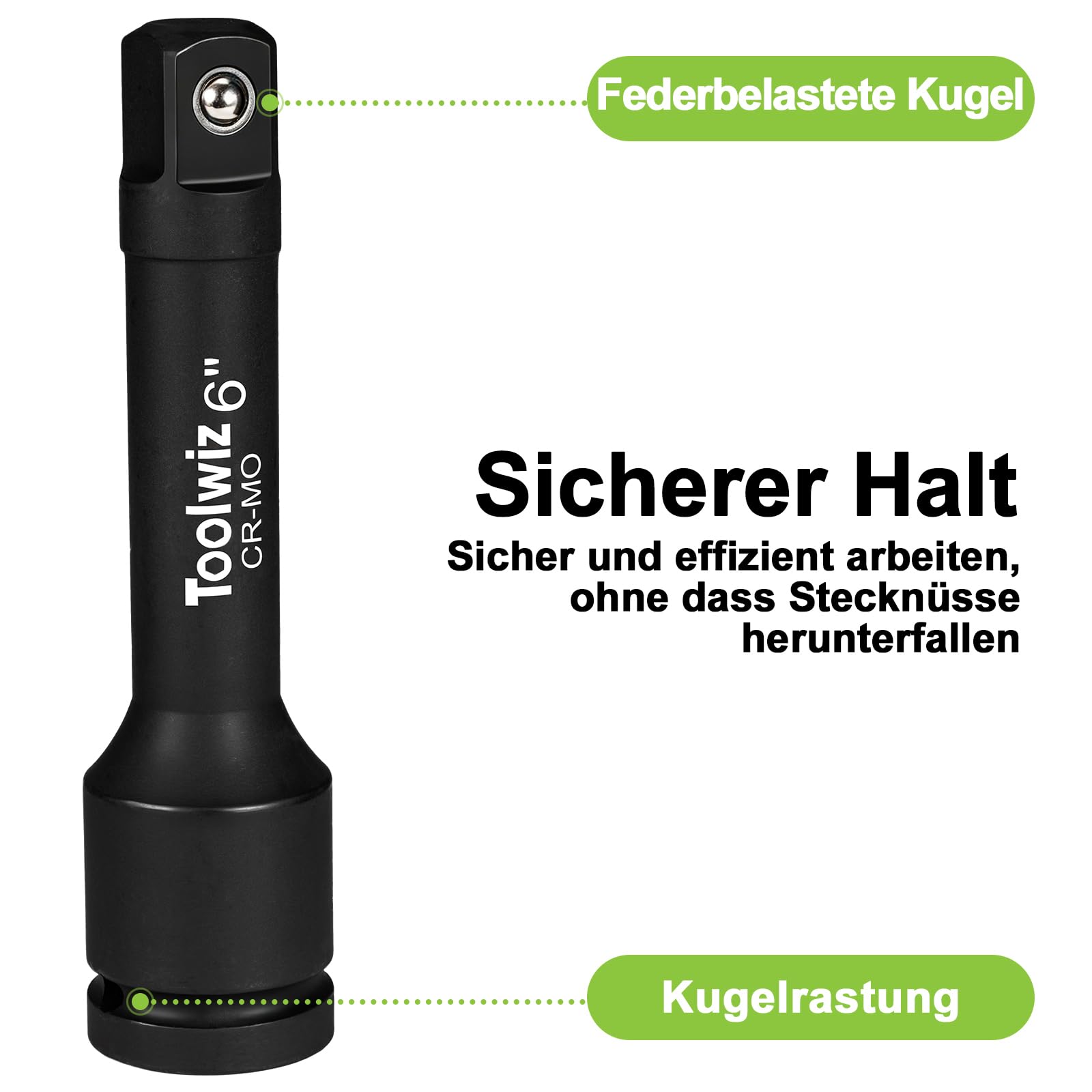 Toolwiz 1,9 cm (3/4 Zoll) Antriebsschlag-Verlängerungsstange, 10,2 cm, 15,2 cm, 25,4 cm (3 Stück), Cr-Mo-Stahl-Schlagschrauberwerkzeuge, erweitern Sie das Sortiment an Schlagschraubern, organisiert in