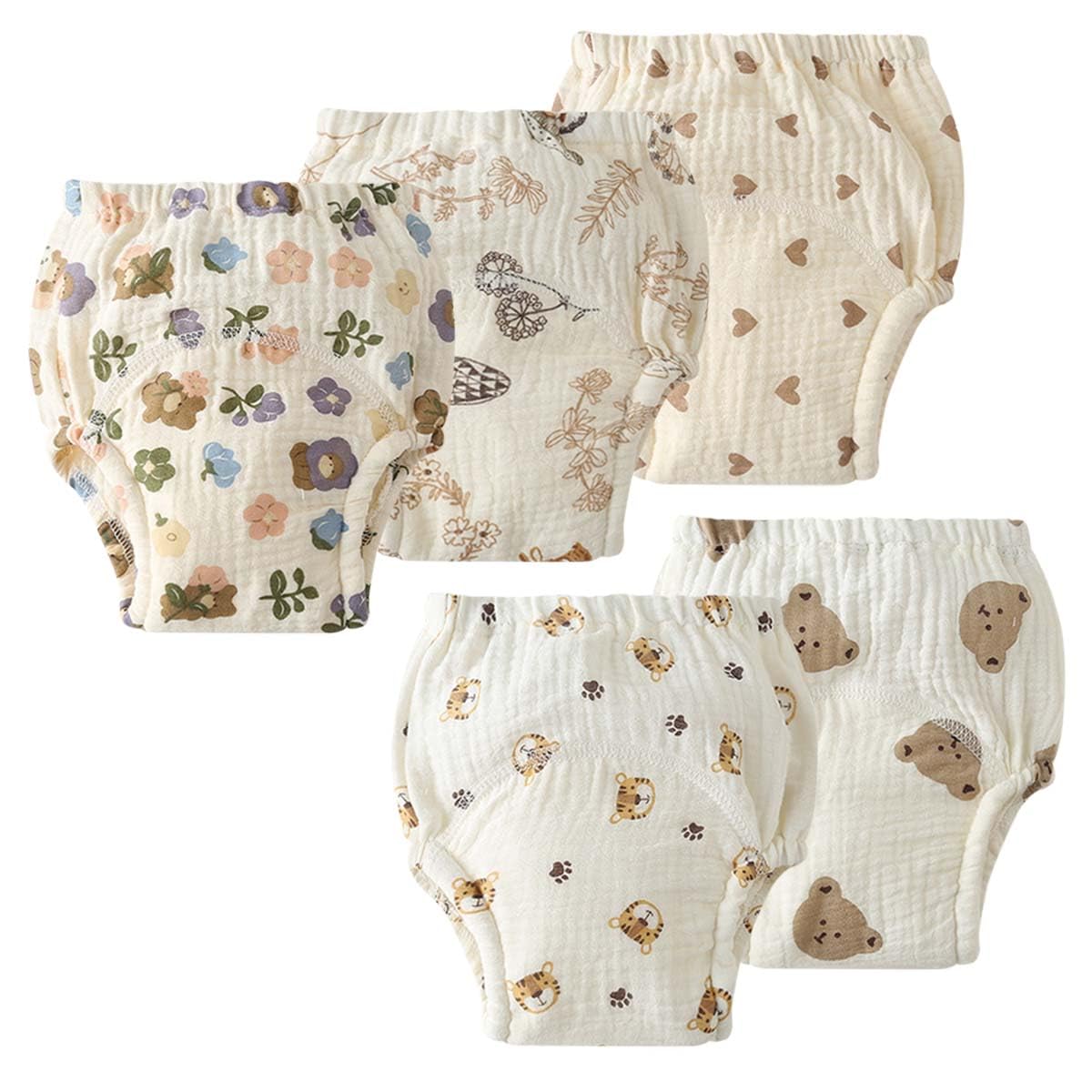Culotte Apprentissage propreté Fille Garcon，Lot de 5 Coton rembourrées pour bébé propreté Enfant Doux Lavable, 6 Mois-3 Ans
