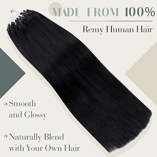 Miniatura 7 de LaaVoo Extensiones de cabello humano con microcuentas de 14 pulgadas, color negro apagado a gris plateado, 1.76 oz50 s, extensiones de cabello