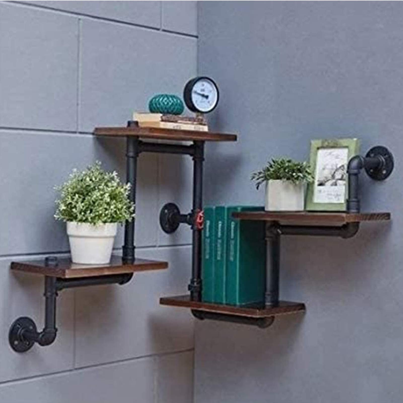 Estantes flotantes rústicos Estante almacenamiento montado en la pared, bastidores decorativos tuberías industriales, para dormitorio, sala de estar, cocina, pasillo, oficina, unidad almacenamiento