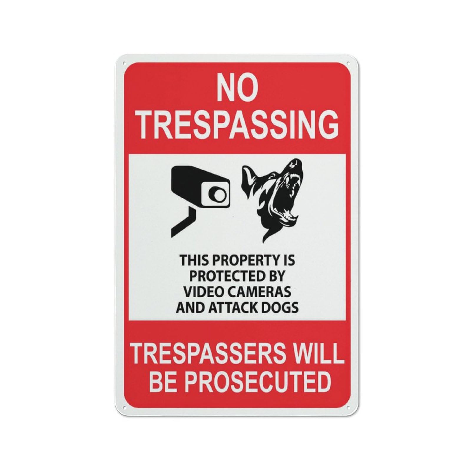No Trespassing This Property Is Protected By Video Cameras And Attack Sign Metal Signs 12X8 Inch Rust Free Aluminum,Uv Ink Printing,Durable/Weatherproof Outdoor For Home