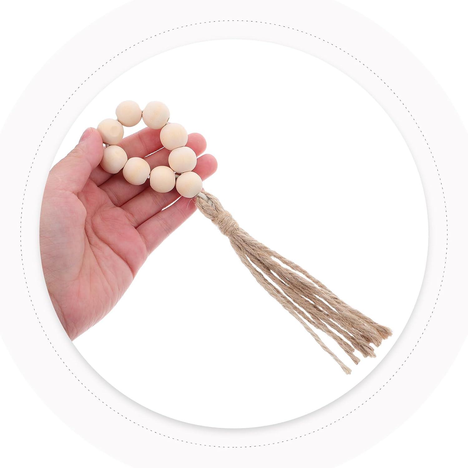 LABRIMP 14pcs Rustic Wood Bead Napkin Buckles with Jute Tassel Garland Elastic Rope – Farmhouse Dining Table Decor Serviette Holders for Weddings, Holidays, and Everyday Use