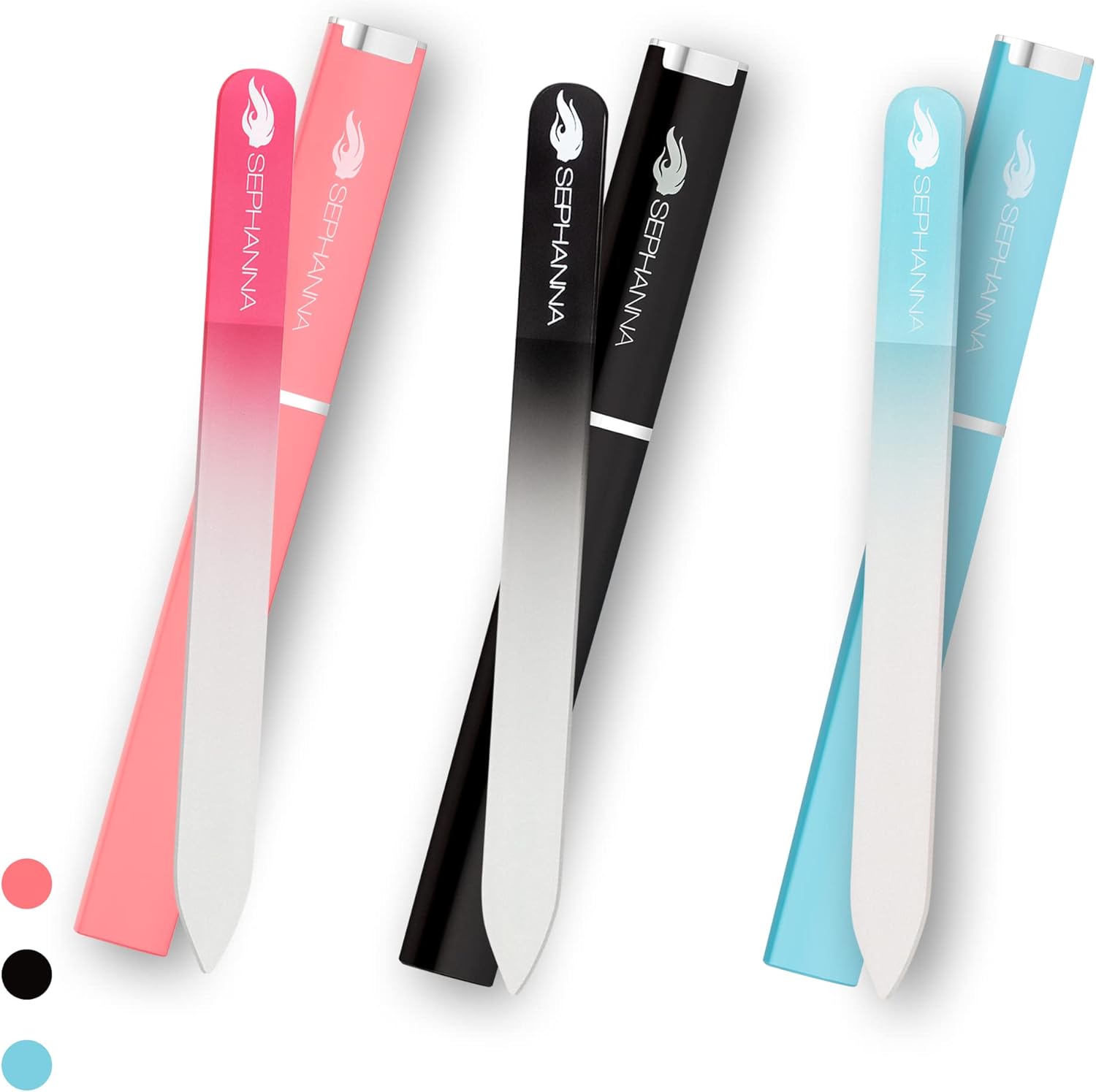 3 Pack Crystal Glass Fingernail File with Case for Natural Nail Professional Glass Nail File for Unisex, Portable Crystal Nail File with Case Czech Glass File Double-Sided for Natural & Acrylic Nails