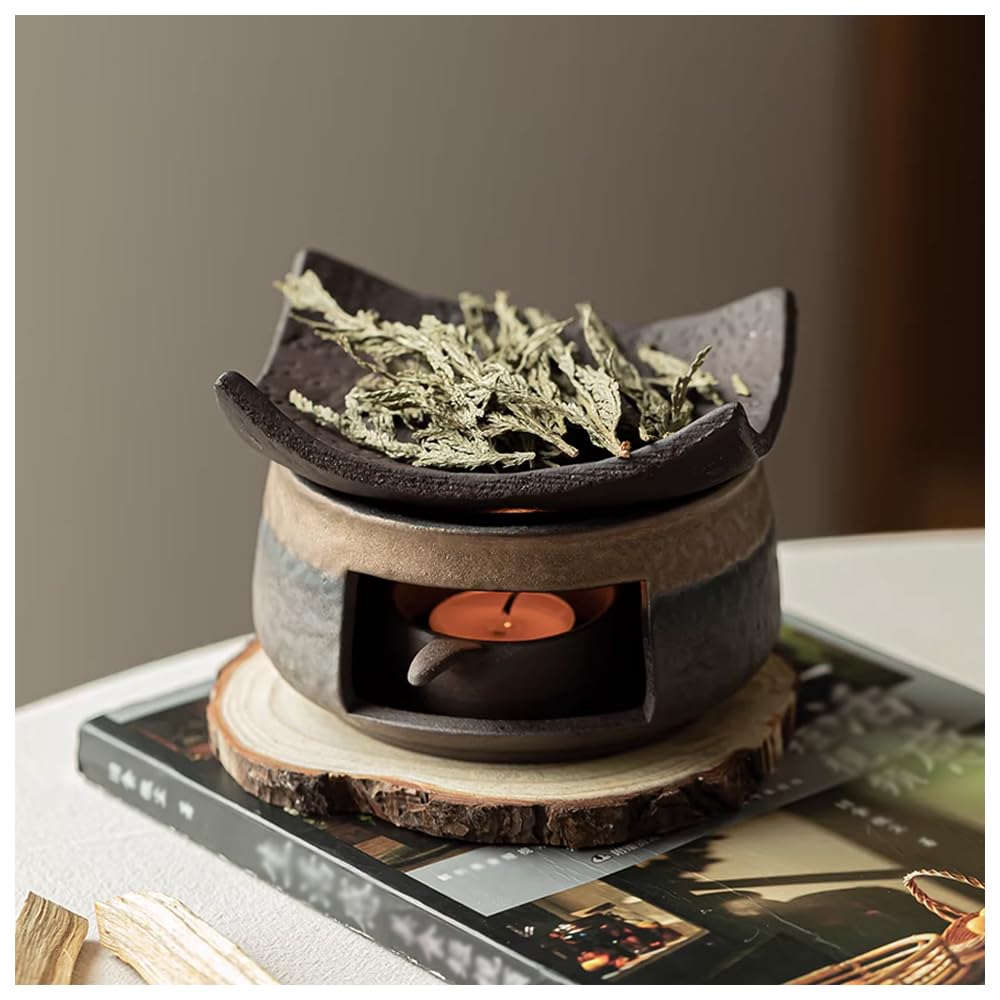 Ceramic Cedar and Zen Herb Burner, Wax Melt Warmer (Gray)
