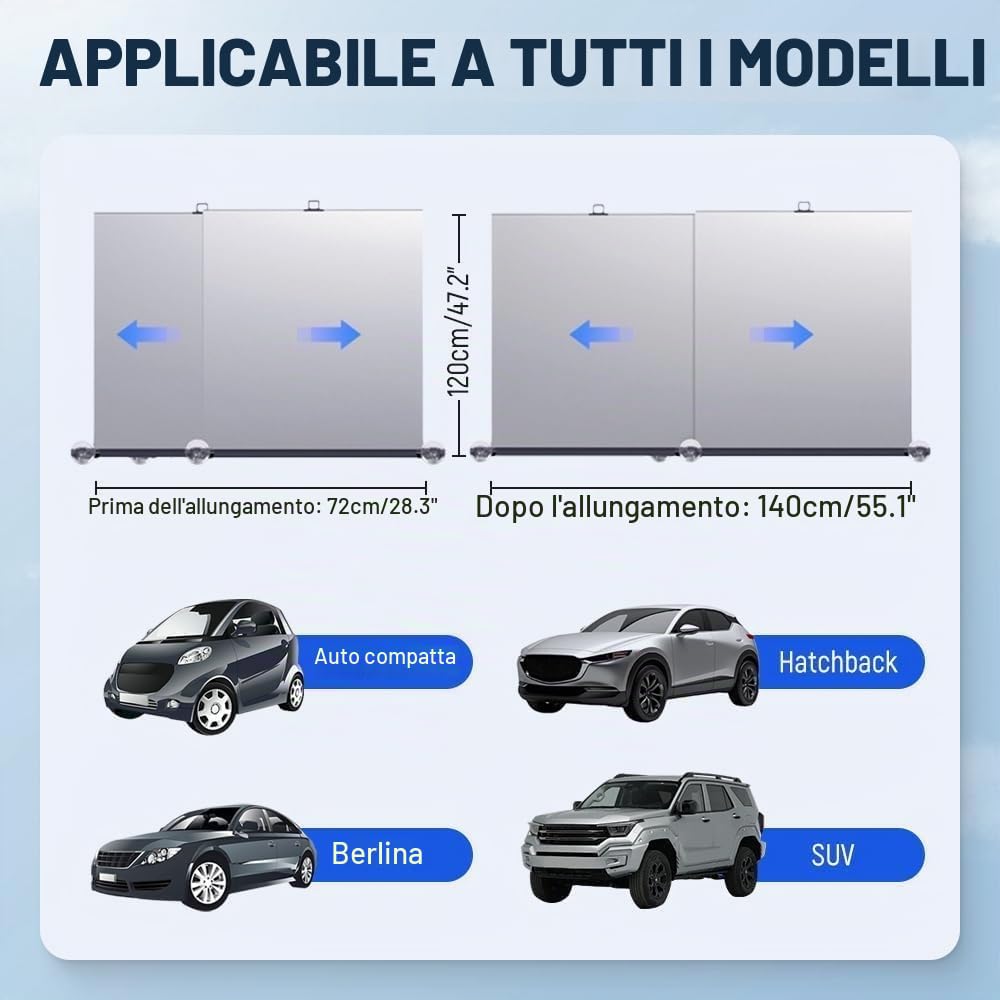 Parasole Automatico Retrattile Aggiornato 2026 per Parabrezza, Tendine Avvolgibili Regolabili, Bloccante UV e Calore, Universale per la Maggior Parte di Auto, SUV e Camion