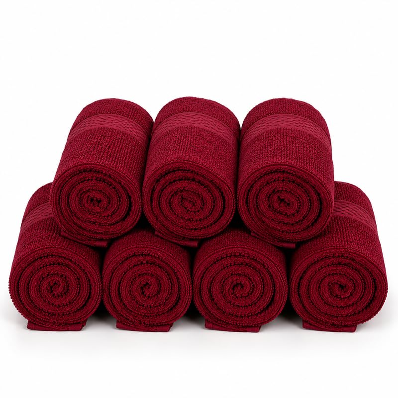 Image of TowelWala Hand Towel 550 GSM Soft Absorbent Quick Dry (Maroon, Pack of 7)