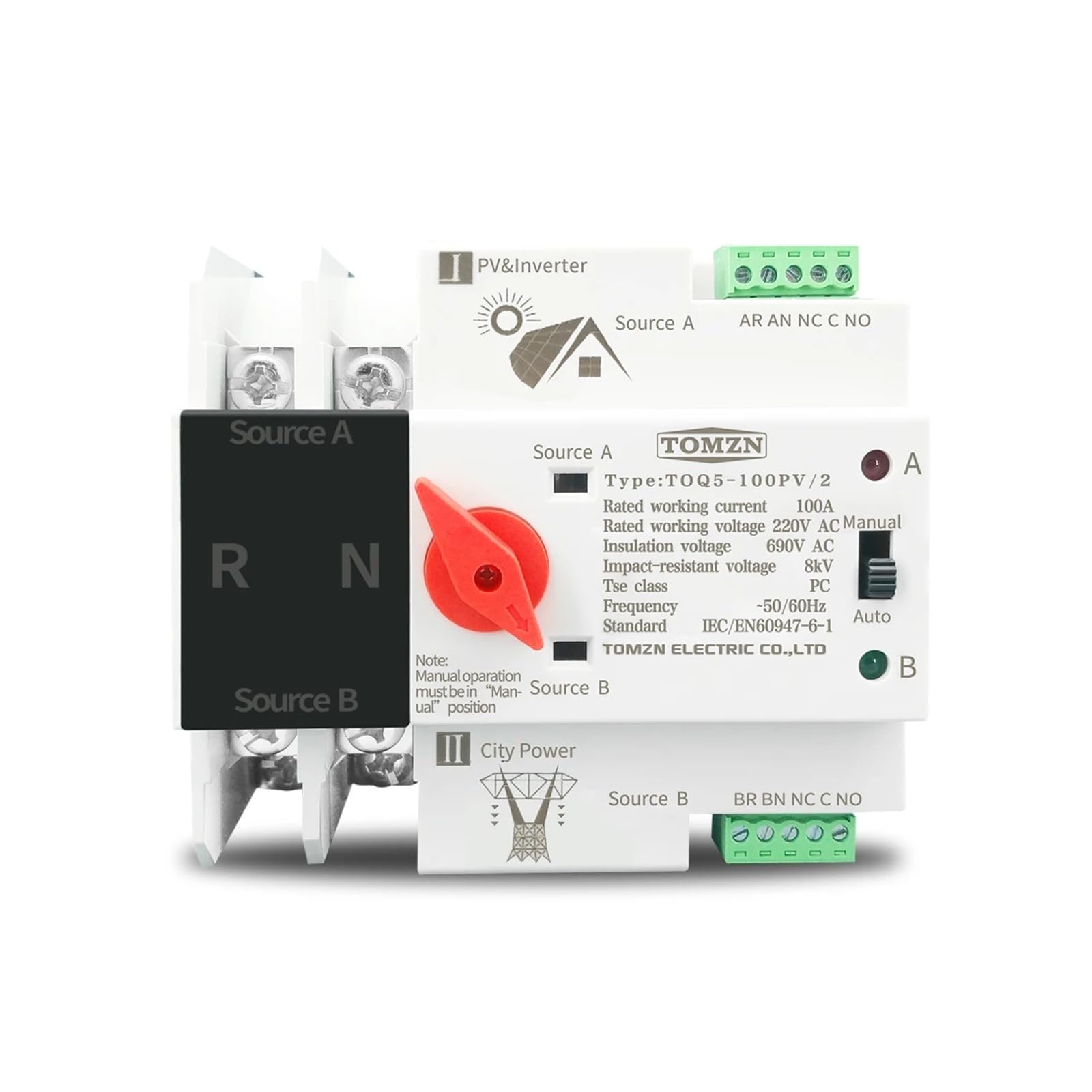 VSPPJYFG 2P 3P 4P Din Rail for PV and Inverter Dual Power Automatic Transfer Selector Switches Uninterrupted 63A 100A 125A(3P,25v)