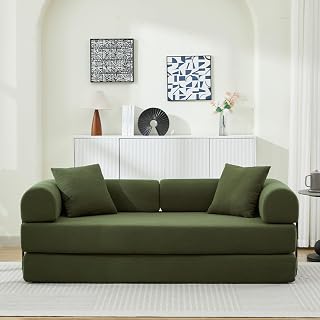 LIFE SKY Folding Sofa Bed 78.5" Convertible Couch - Corduroy Sleeper Sofa with 2 Pillows - Modern Futon for Living Room Apartment & Airbnb Guest Accommodation