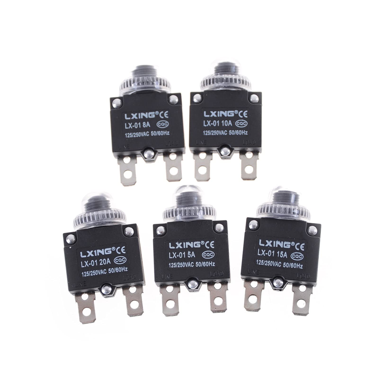 IEUMJNAT Circuit Breaker 1pc,Overload Protector Thermal Switch 2 Pin 5A,8A,10A,15A,20A Push Button Random(25v)
