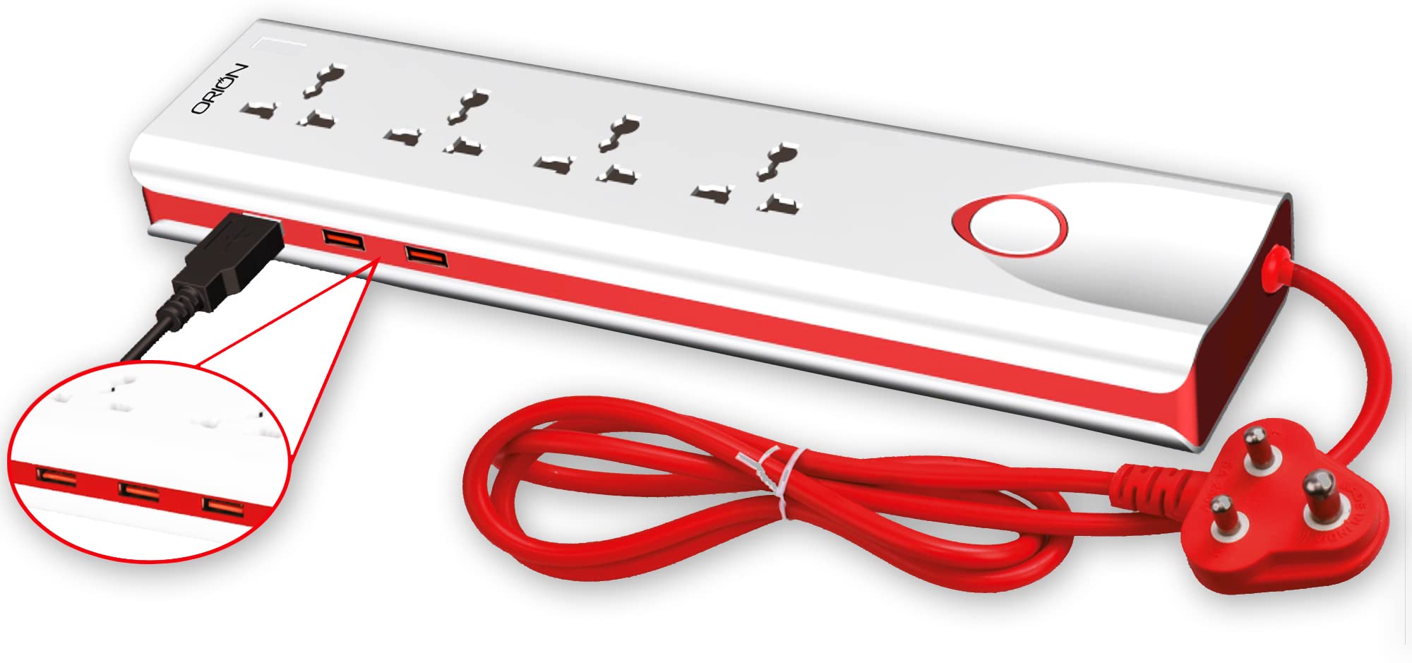 Orion 4 Socket Extension Boards | Fast Charging Extension Board | Extension Board with USB | 1 Master Switch with Led with 2.5 Mtr | 4+1 Power Link with 4 Socket | 3 USB Port-image-32