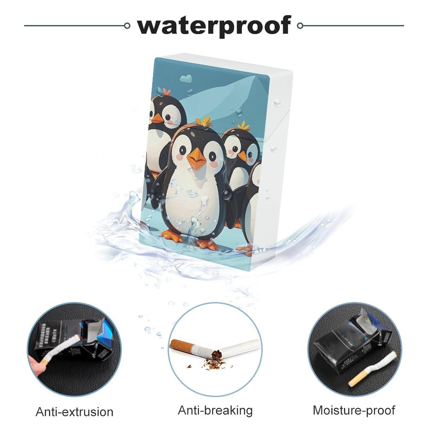 Waterproof Cigarette Case Large Capacity, Cute Penguins image 3