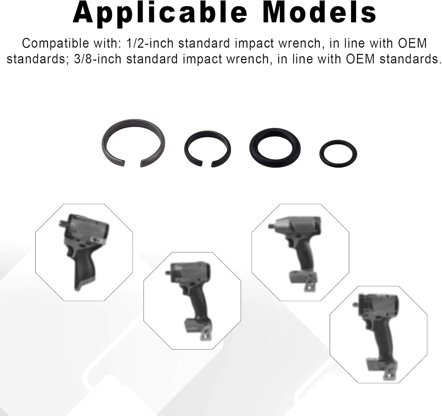 6 set 3/8" & 6 Sets 1/2" Impact Retaining Ring Clip Impact Friction Rings with O-Ring, Including Retainer Ring Anvil Install Tool Compatible with Electric & Pneumatic Impact Wrench