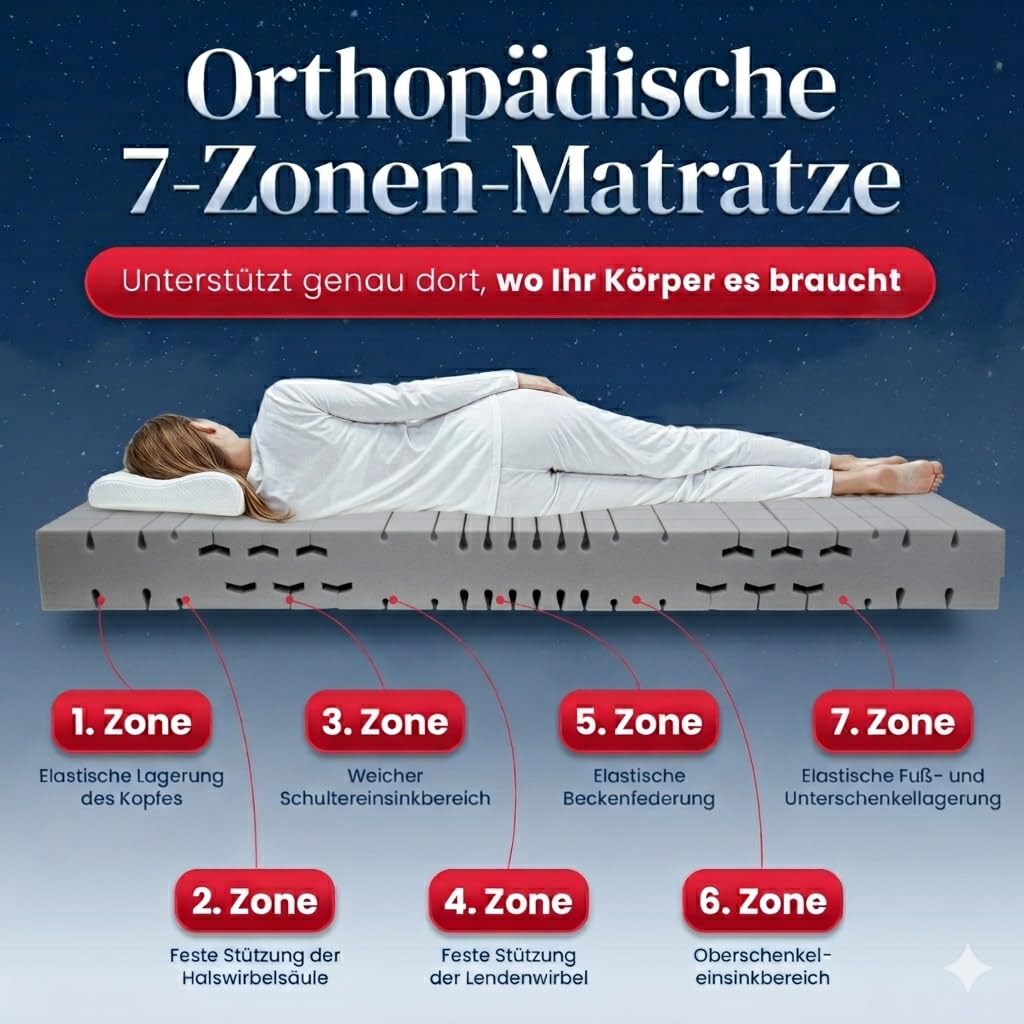 FMP Matratzenmanufaktur orthopädische 7 Zonen Kaltschaummatratze Sleep-Line-Classic Medipurbezug Härte: H3 (ab 85kg) Gr.180x200 cm