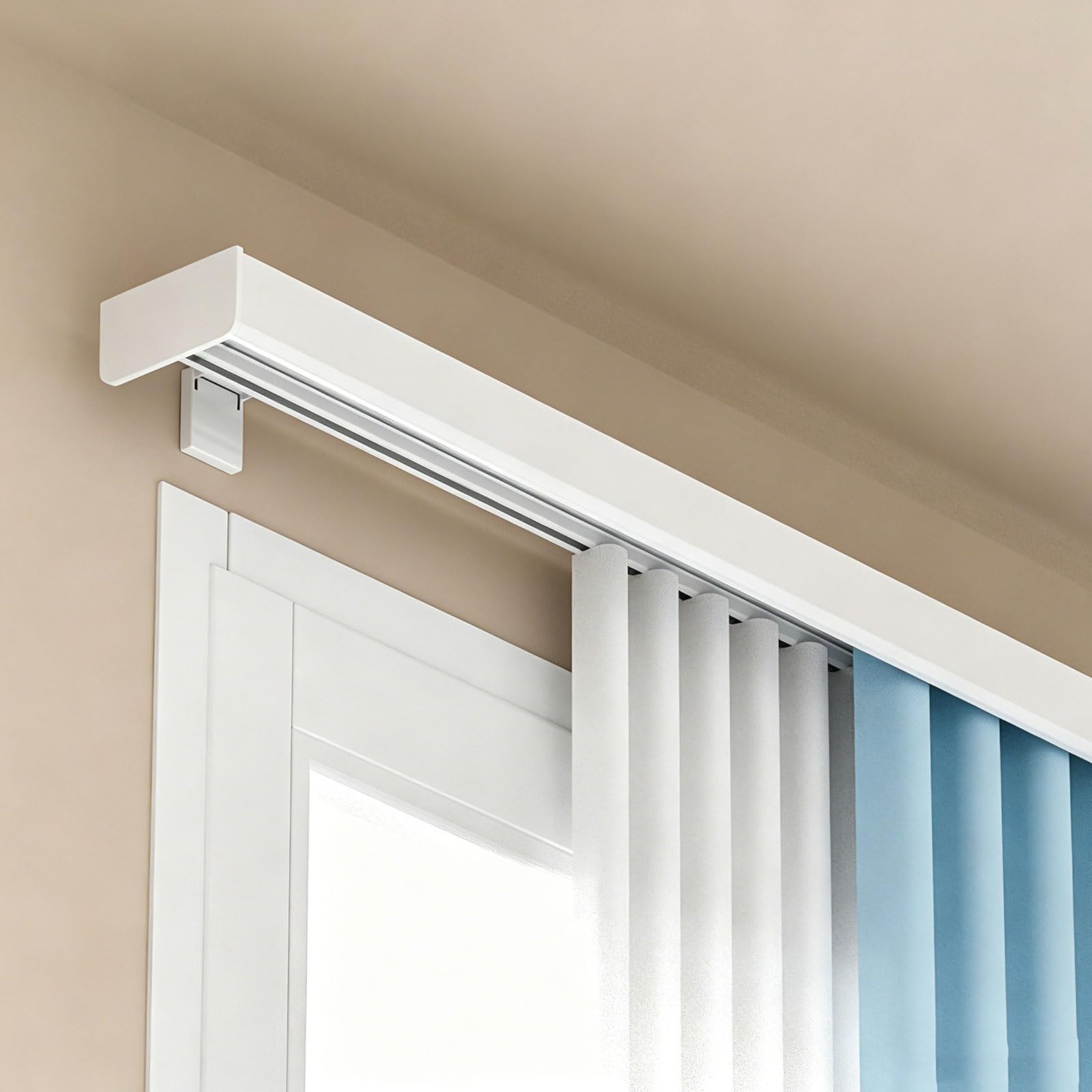 3-in-1 Wall Mounted Curtain Pelmet Box with Track,White Modern Valance Panel & Hidden Rail System,Room Dividers Curtain Rail for Living Room,Bedroom,Hotel Villa(Double,1.2M/3.9FT) — image 1