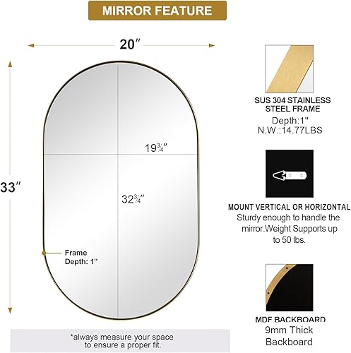 Miniatura 181 de ANDY STAR Espejo de baño de latón para pared, espejos ovalados dorados de 30 x 40 pulgadas para baño, espejos ovalados de latón, espejo