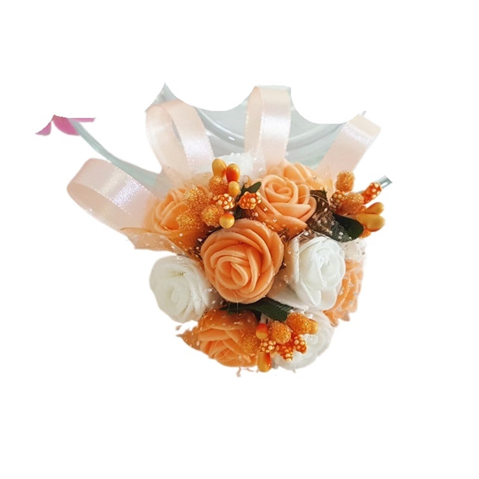 4pc Wrist Corsage Wedding Bridesmaid Fleur Foam Roses Boutonniere Bridal Sister Party Prom Decoration(Champagne)